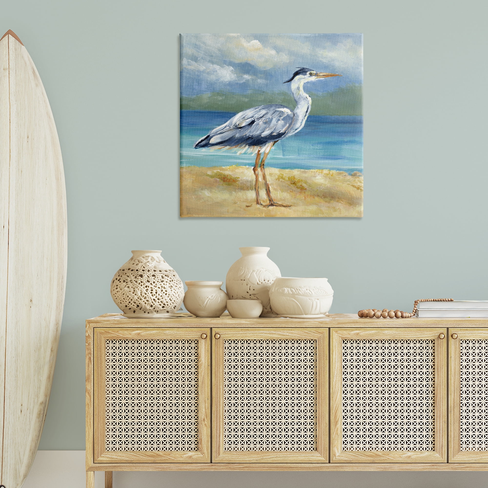 Stupell Industries Heron by the Sea Nautical & Beach Painting Wrapped Canvas Art Print Wall Art, 36 x 36