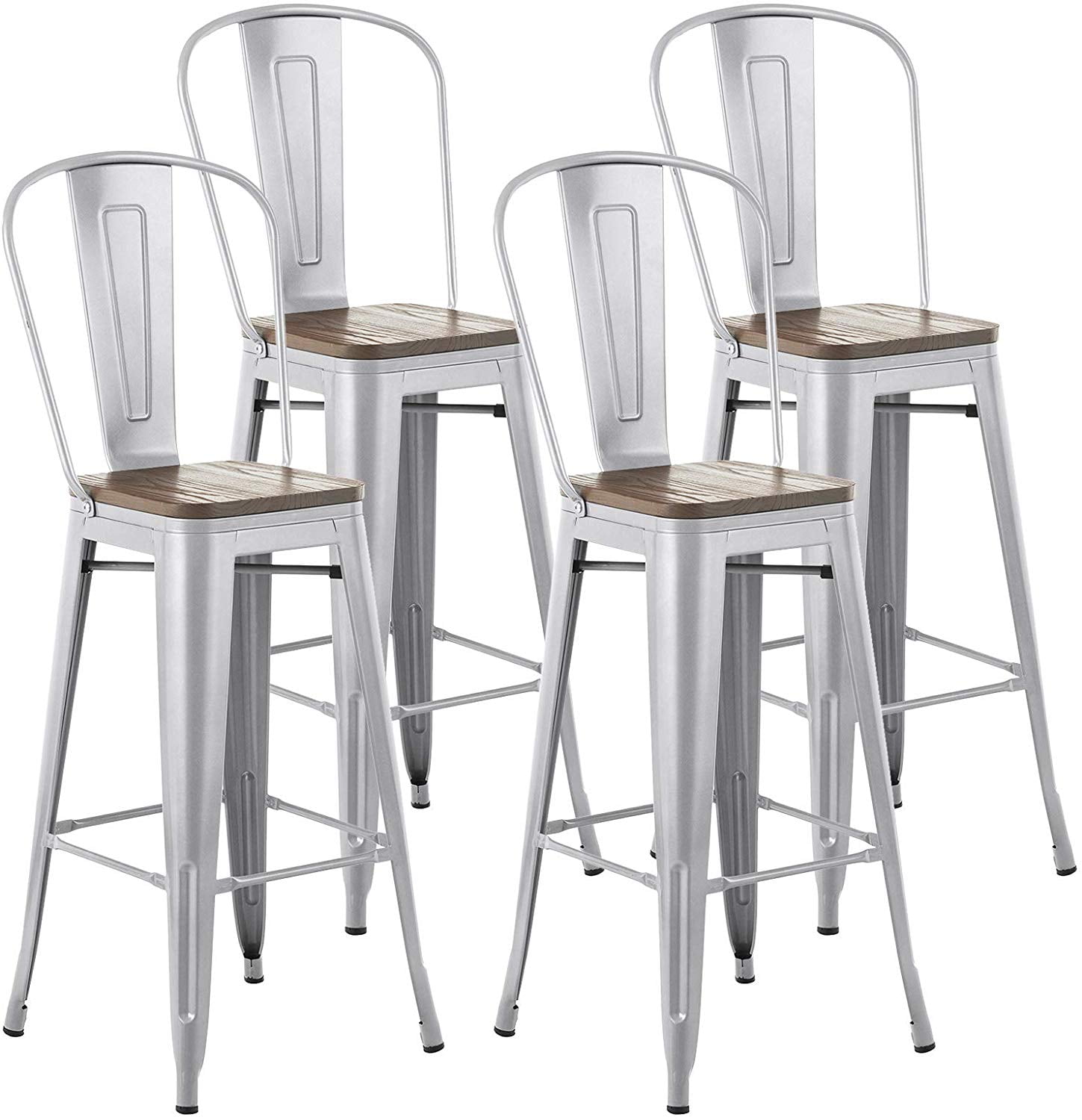 Mecor Bar Stool Silver Set Of 4, 30 Inch Bar Stools With Back