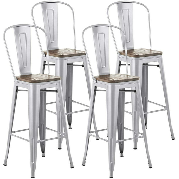 Mecor Bar Stool Silver Set Of 4, 30 Inch Metal Bar Stools With Back