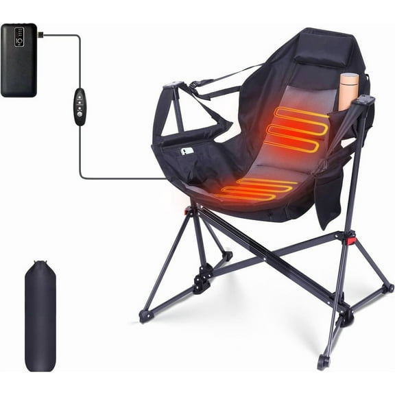 Heated Hammock Camping Chair with Adjustable Back, Swing Design, Cup Holder, Pillow & Carry Bag for Outdoor Comfort (1 Pack)