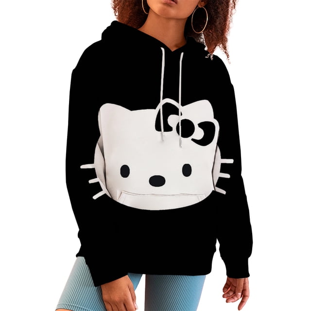 Sudadera con capucha de los años 90, sudadera gótica Y2k, sudadera con capucha de Hello Kitty, sudadera de anime japonés, sudadera MINISO, ropa, tops, sudadera, ropa de calle