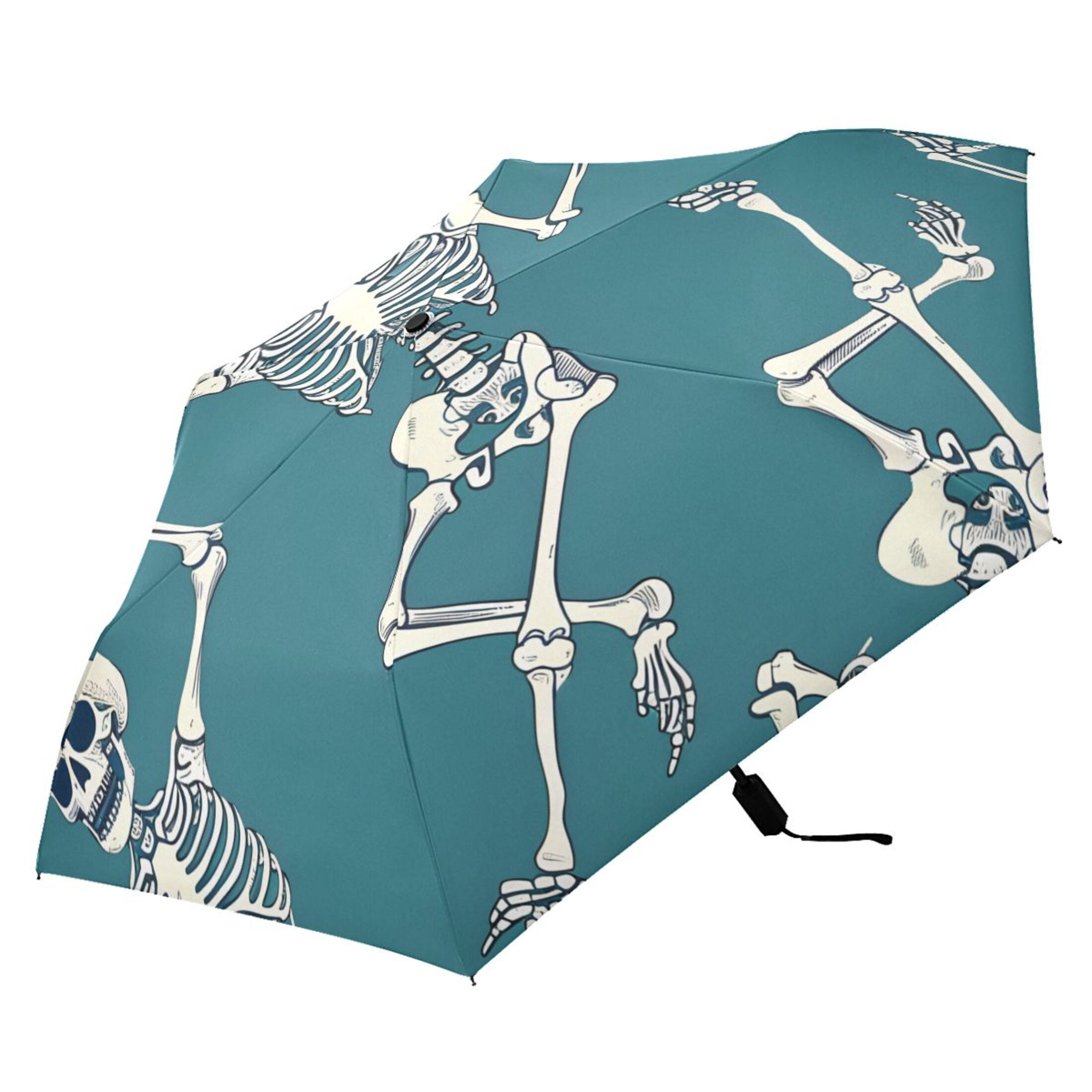 ALAZA Skeleton Dancing UPF 50+ Compact Folding Umbrella for Rain Travel Umbrella Packable