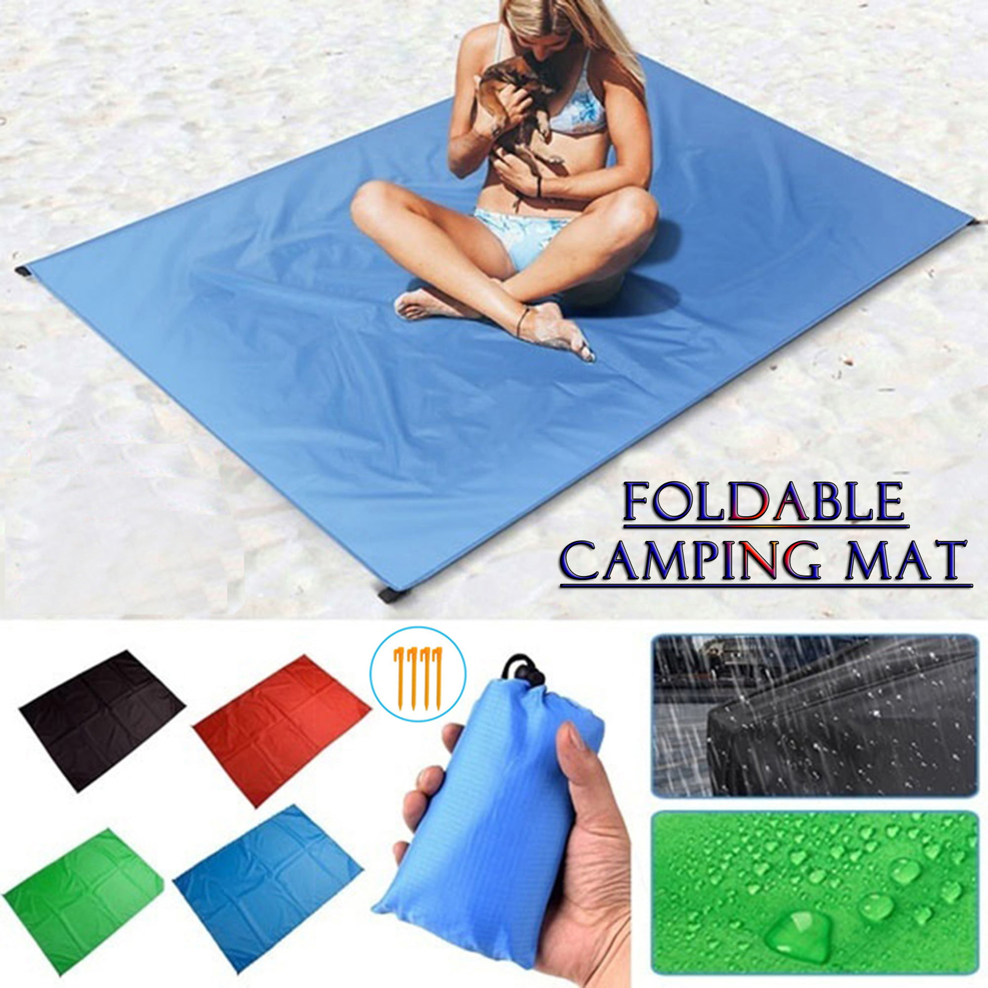 78x55 Compact Beach Mat Lightweight with Carry Pouch Waterproof Sand Free 62x43 Gonex Sand Proof Beach Blanket Stakes Carabiner for Outdoor 