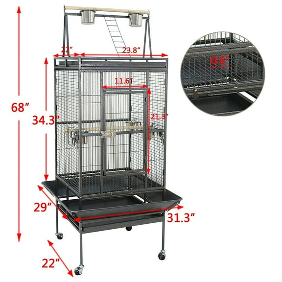 ZENSTYLE 68"H Large Spacious Bird Cage with Rolling Stand Metal Frame