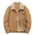 thumbnail image 3 of CHEEREAM Men's Winter Jacket Thick Thermal Cotton Warm Fleece Lined Coat Trucker Lapel Work Cargo Jackets for Men Khaki M, 3 of 5