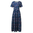 thumbnail image 3 of Yindaity Women Casual Loose Bohemian Floral Dress with Pockets Short Sleeve Long Summer Beach Swing Dress Dark Blue,XL, 3 of 3