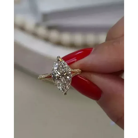 2.00 Ct Marquise Cut Lab-Created Diamond Engagement Ring 14k Yellow Gold Plated