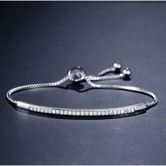 Petite Narrow Silver Crystal Bolo Slider Tennis Bracelet