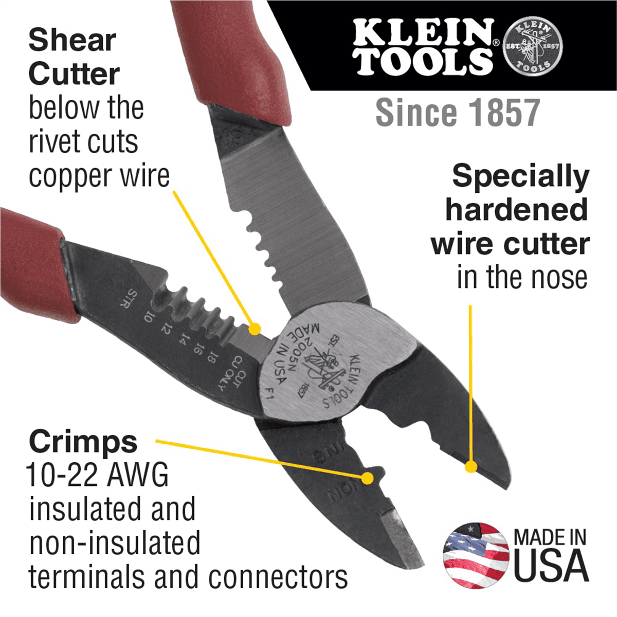 Klein Tools Forged Steel Wire Crimper, Cutter, Stripper