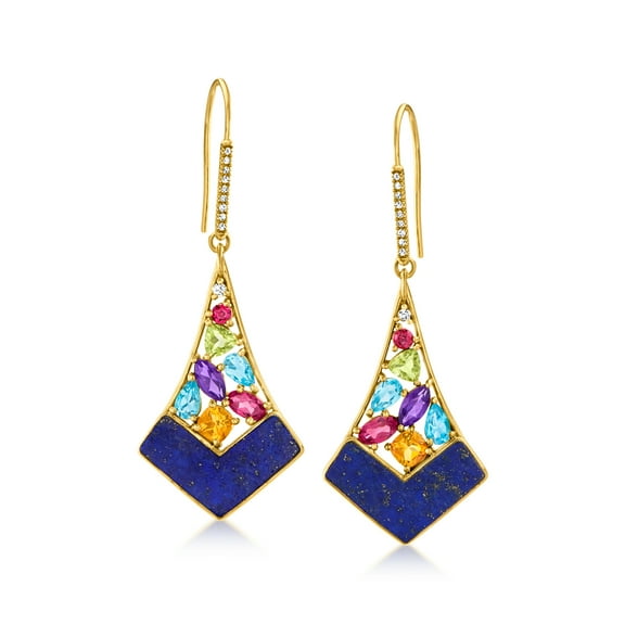 Ross-Simons Lapis and 3.50 ct. t.w. Multi-Gemstone Drop Earrings in 18kt Gold Over Sterling, Women's, Adult
