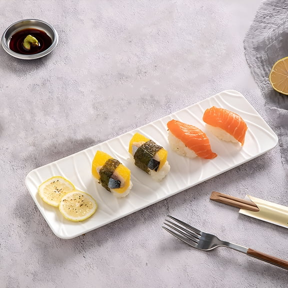 ACDANC Sushi Plate-Long Rectangle Plates and Cracker Trays for Serving-White Ceramic Platters for Party and Entertaining-Dishwasher & Oven Safe
