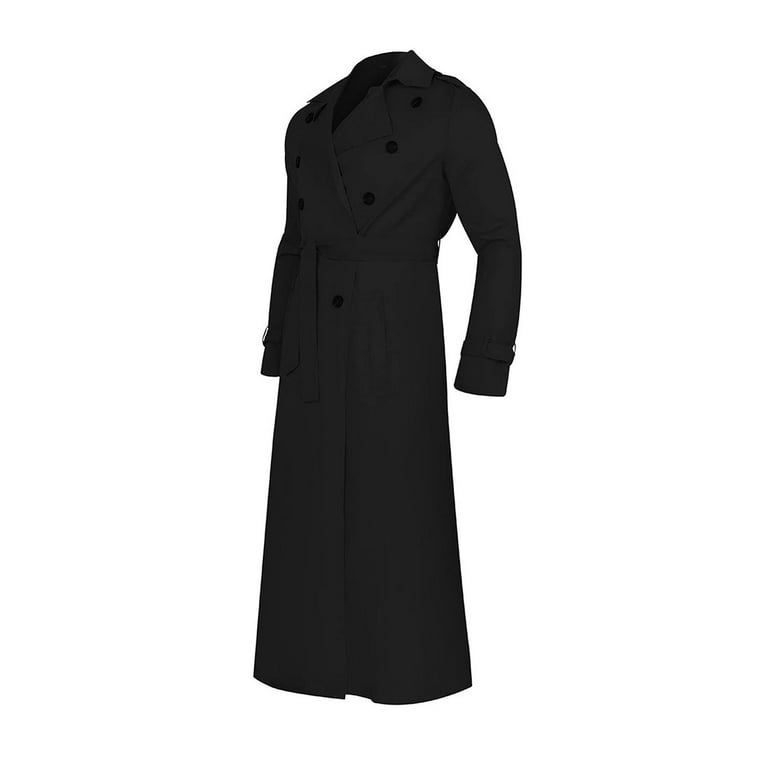 Sharplace Windproof Men's Long Trench Coat, Notched Lapel Overcoat