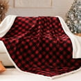 thumbnail image 4 of Christmas Sherpa Fleece Throw Blanket, Super Soft Warm Buffalo Plaid Plush Blankets and Throws, Warm Winter Cozy Fuzzy Blanket for Couch Sofa Bed (Red, 50" x 60"), 4 of 6