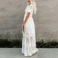 thumbnail image 6 of Women Flare Short Sleeve Sexy Deep V-Neck Maxi Long Dress Double Layer Embroidery Floral Lace Side Split Party Gown, 6 of 11
