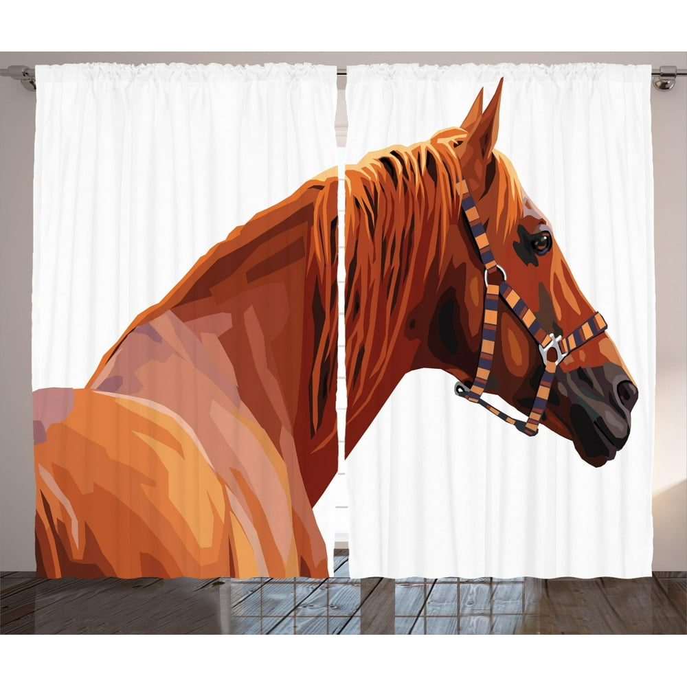 Animal Curtains 2 Panels Set, Race Jokey Horse Pure Noble Animal Ride