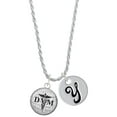 thumbnail image 1 of Delight Jewelry Silvertone Domed Black DVM Silvertone Script Initial Disc - Y - Charm Necklace, 20"+3", 1 of 4