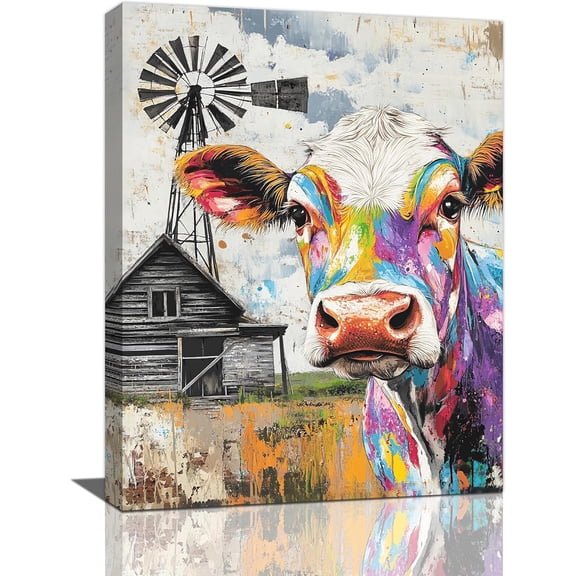 VELVET Cow Wall Art Barn Farmhouse Cow Pictures Wall Decor Vintage Cows Canvas Painting Print Home Modern Artwork Decorations for Bathroom Living Room Bedroom Office 12x16inch Framed
