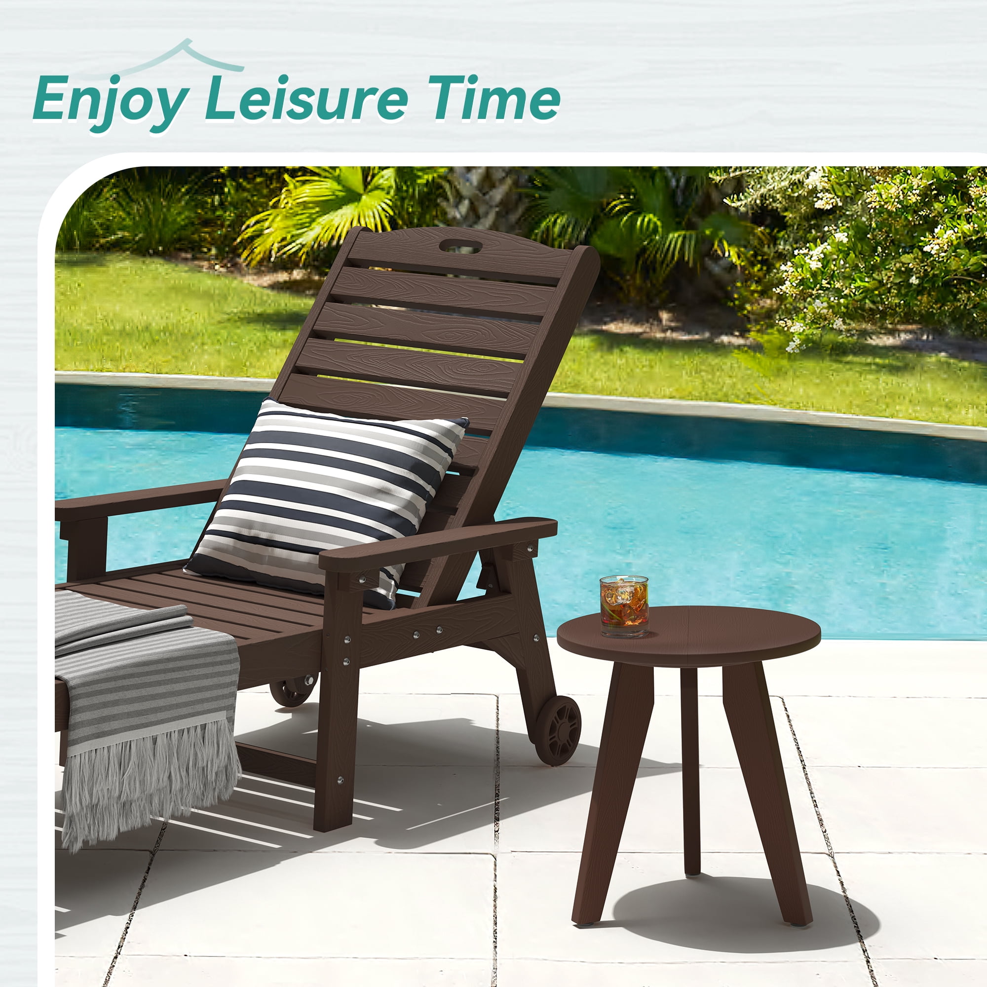 Dycanpo Outdoor Side Table for Patio, Small Round End Table Weather-Resistant for Living Room, Bedroom, Dark Brown