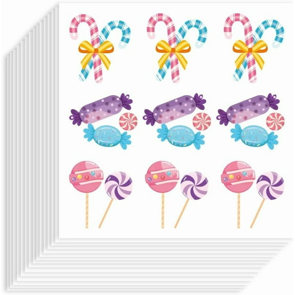 180Pcs Candy Stickers 90x90mm Self-Adhesive Paper Decorative Stickers Waterproof Candy Canes Planner Decals