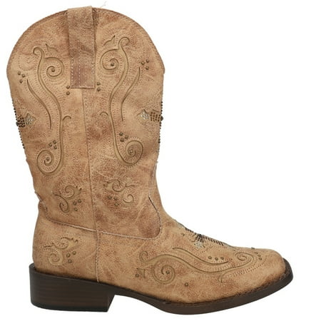

Roper Womens Faith Rhinestone Square Toe Cowboy Casual Boots Mid Calf Low Heel 1-2