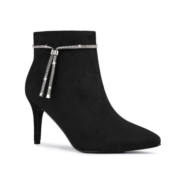 Unique Bargains Women's Rhinestone Pointed Toe Stiletto Heel Ankle Boot