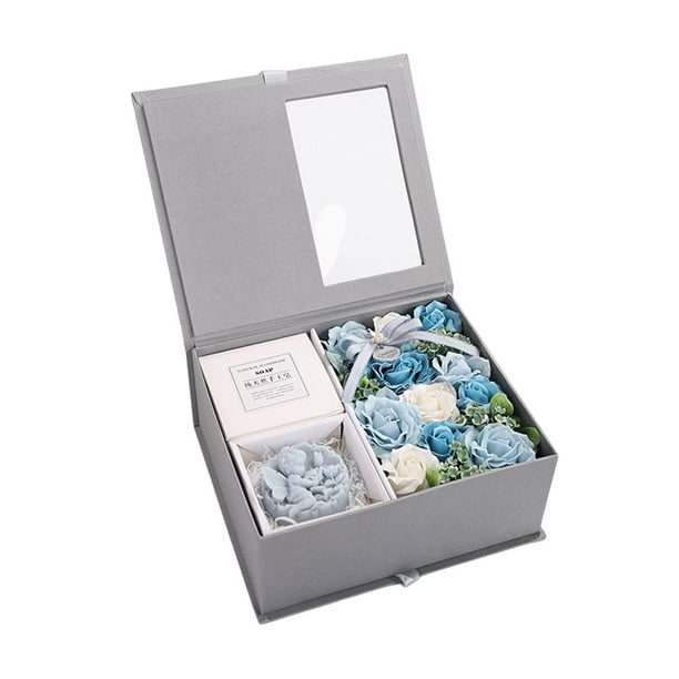 Caja de jabón de baño con flores, de jabones decorativos, conjunto de regalo de jabón de rosas, caja de regalo de flores de jabón de rosas para azul BLESIY Jabon Floral