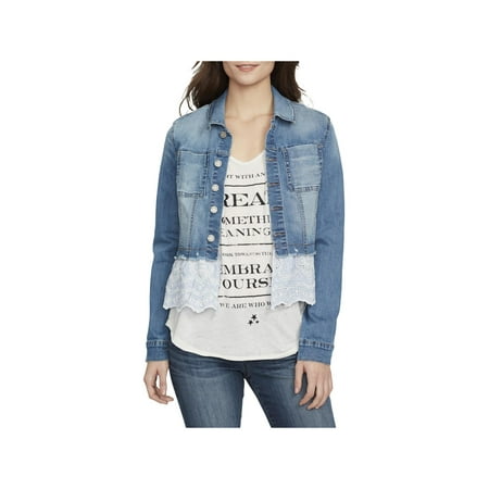 William Rast Womens Cropped Casual Denim Jacket Blue S