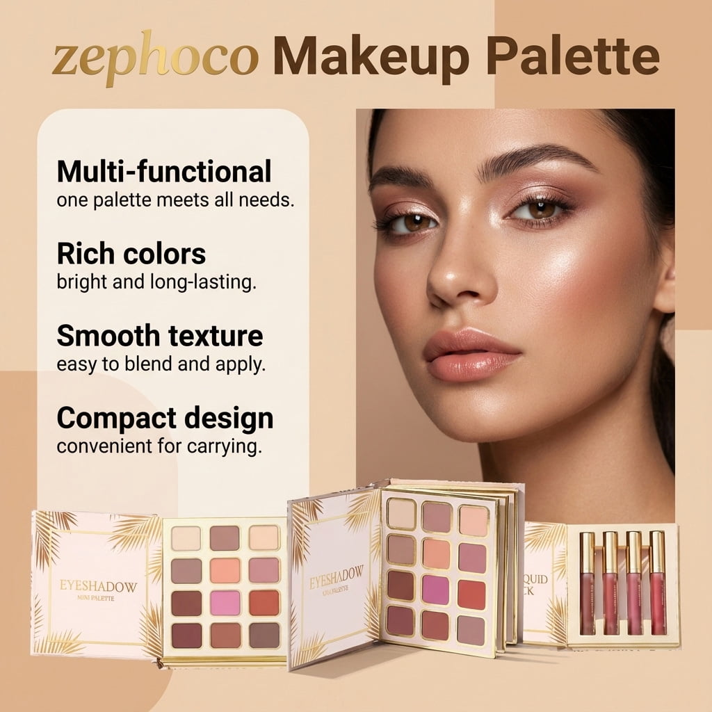 Alvantor Warm Matte Makeup Palette - Foldable Travel Comprehensive Full Face Set