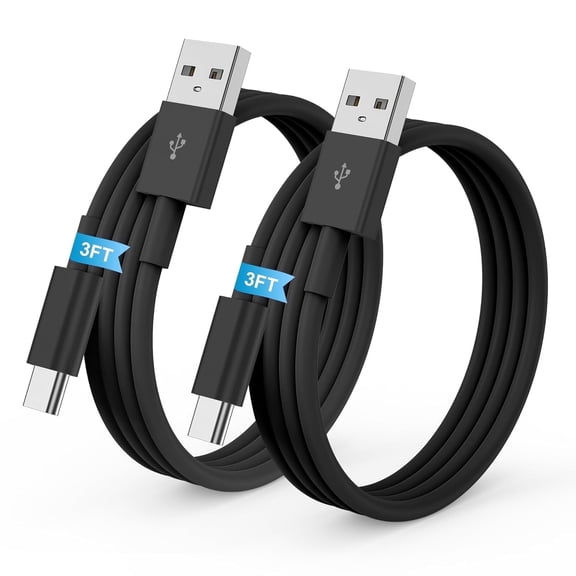 TYPPKMM 2-Pack 3FT USB-A to USB-C Cables, Durable Charging & Sync Cord for Android Phones & Car Charger (Black)