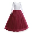 thumbnail image 2 of IBTOM CASTLE Flower Girls 3/4 Sleeve Deep V-Back Tulle Vintage Lace Wedding Party Long Dress Princess Communion Pageant Maxi Gown 7-8 Years Wine Red, 2 of 5