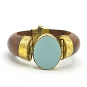 Tazza-Gold and brown Wooden Bangle With Turquoise Resin Stone