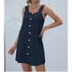 thumbnail image 2 of Vestido de color puro sin mangas sundress bolsillo cuadrado cuello botón abajo casual vestido de una pieza para verano púrpura azul 2xl, 2 of 5