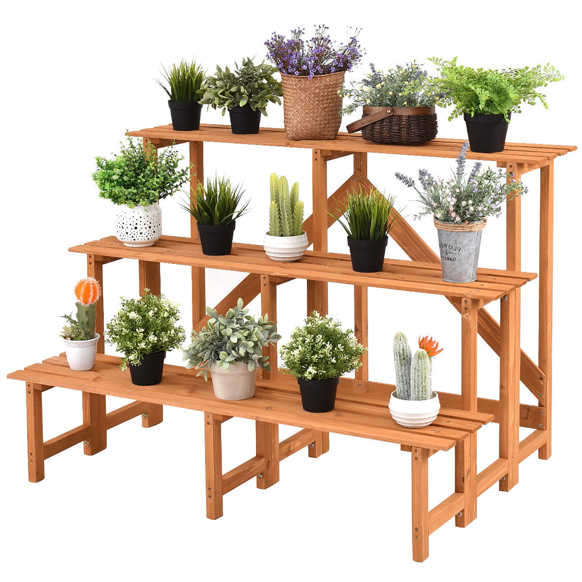 3 Tier Flower Plant Pot Wooden Shelf Stand Display Garden Step Style Ladder Rack