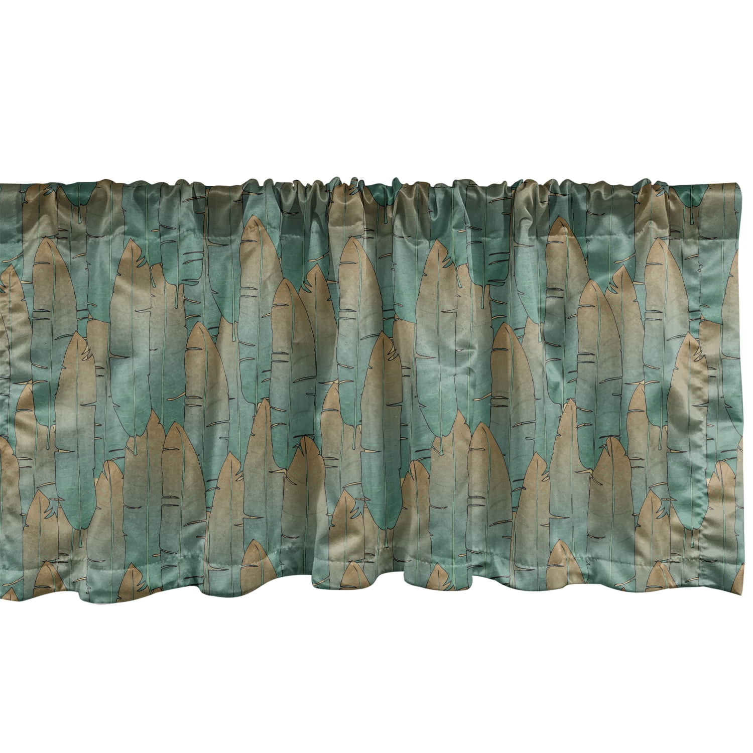 Tropical Window Valance Pack of 2, Exotic Large Palm Leaves Pattern Along Boho Effects Botanical