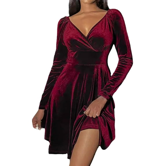 Christmas Dress for Women V-Neck Womens Long Sleeve Dresses Women Red Dress A-line Dress Holiday Party Dress Fall Dress