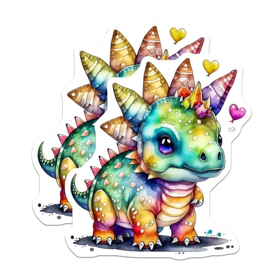 (2 Pack) Cute Dinosaur Stickers - Rainbow Stegosaurus Stickers - Kids Stickers - 5" On Longest Side - Sticks to Smooth Flat Surfaces - Made in USA - BMCS15805
