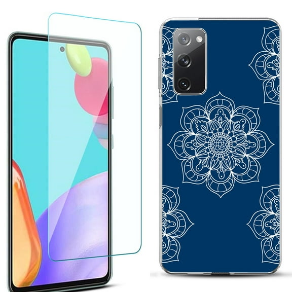 Slim-Fit Protective Phone Case for Samsung Galaxy S20 FE 5G Fan Edition, with Tempered Glass Screen Protector, by OneToughShield ® - Mandala / Blue