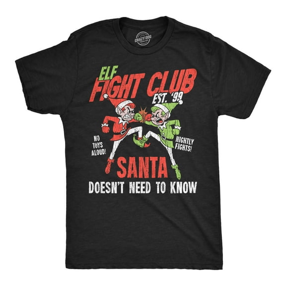 Mens Funny T Shirts Elf Fight Club Sarcastic Christmas Graphic Novelty Tee For Men Graphic Tees