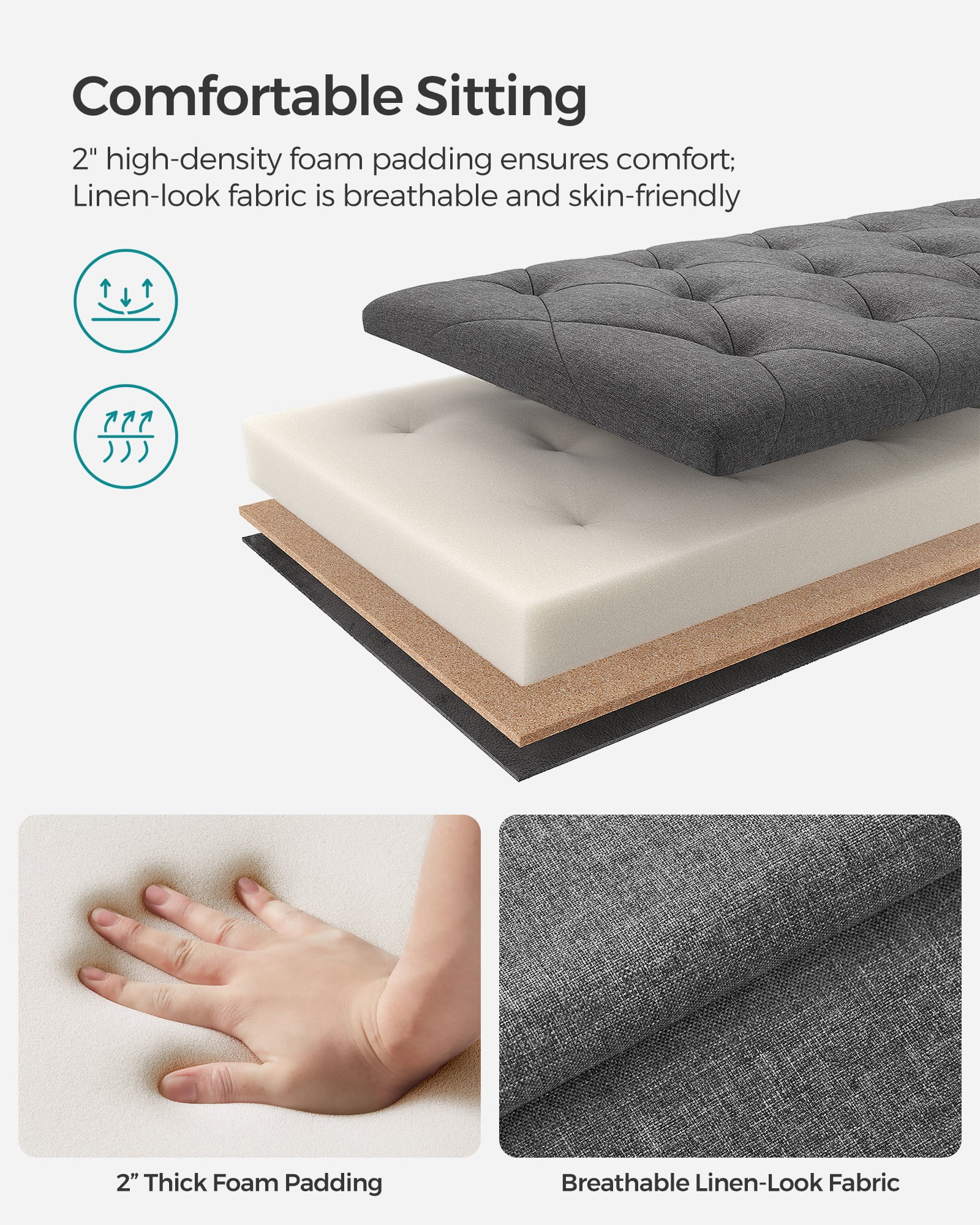 SONGMICS 43.3" Storage Ottoman Bench Hold up to 660lbs Bedroom Ottoman Bench Enough Storage for Bedroom Entryway Living Room Dark Gray