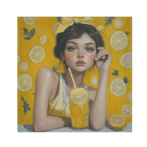 WOBOGO Lemonade Lass Cloth Napkins 1 Piece Soft Elegant Touch Durable Absorbent Quick Drying for Elegant Dining