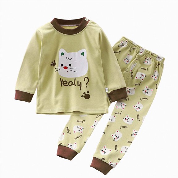 CAUYDY 5T 6T Little Kids Girls Pajamas Toddler Boy Clothes Long Sleeve Shirt Elastic Waist Pants 2 Piece Comfy Baby Sleepwear Summer Fall,Light Green