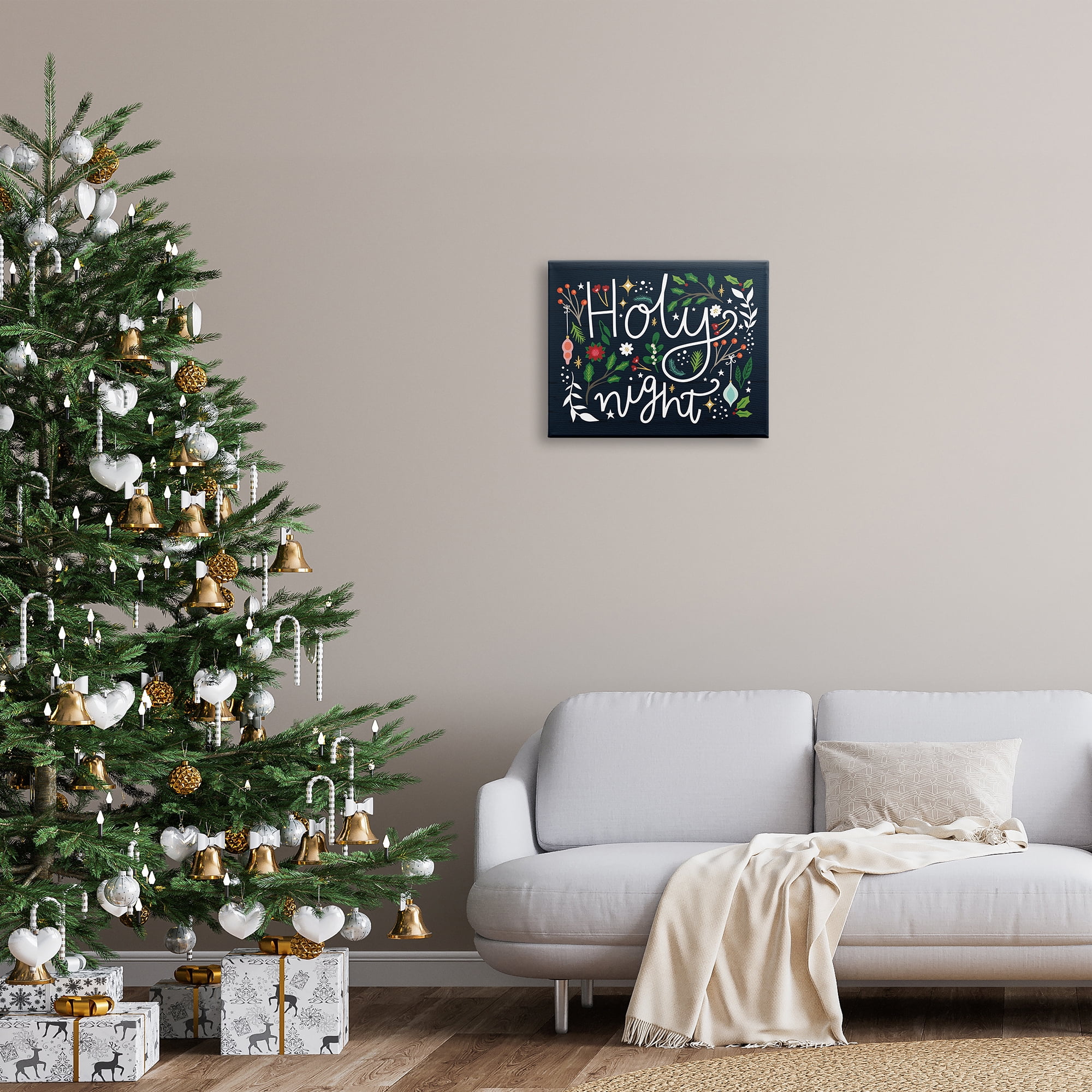 Stupell Industries Holy Night Modern Calligraphy Holiday Winter Botanicals Graphic Art Gallery Wrapped Canvas Print Wall Art, Design by Louise Allen