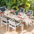 thumbnail image 2 of Merry Christmas Table Cloths for 8 Foot Rectangle Tables, Red Poinsettia Xmas Tree Snowflake Winter Rustic Patio Waterproof Elastic Fitted Tablecloths, Washable Rectangular Table Cover for Camping, 2 of 8