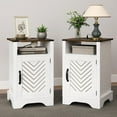 thumbnail image 1 of RoyalCraft Table de Chevet de Ferme avec Station de Charge Ensemble de 2, Blanc & Chêne Rustique, 1 of 8