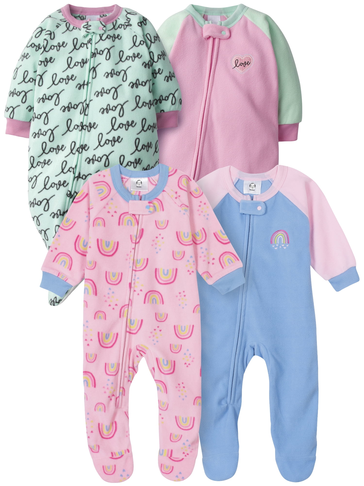 Gerber Baby & Toddler Girls Microfleece Blanket Sleeper Pajamas, 4Pack