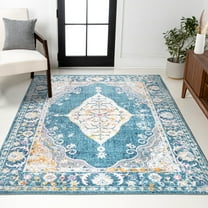 JONATHAN Y MODERN PERSIAN 4 x 6 Area Rug, Zelda Bohemian Cottage Medallion - Turquoise/Gray, MDP213A-4