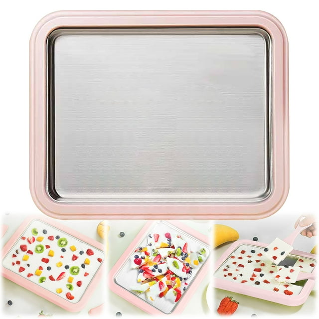 Myfroroll Crème Glacée, Rouleau de Crème Glacée Myfroroll, Plateau pour Crème Glacée Roulée, Mini Machine à Crème Glacée Roulée, Machine à Rouleaux de Crème Glacée Instantanée pour Activités Pratiques en Famille, Sans Spatules, 26*21 cm (Rose)