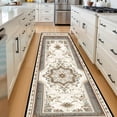 thumbnail image 6 of Beige Blue Medallion Hallway Runner Rug, Traditional French Country Long Floor Mat, Non-Slip Washable Vintage Ornate Rug for Entryway Kitchen, 6 of 9