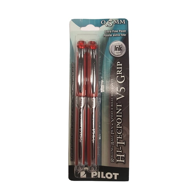 Pilot V5GPR2 Hi-Tecpoint Grip V5 / V7 Rolling Ballpoint Pens 0.5mm red (Pack of 2)