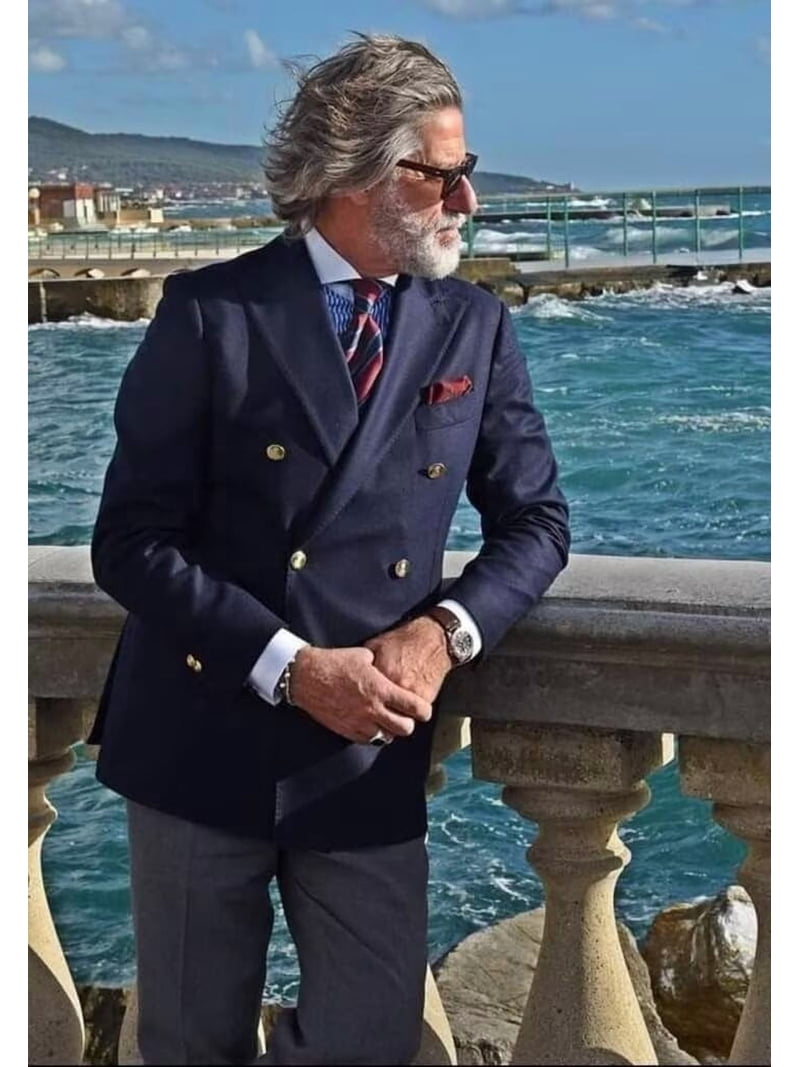 sage green blazer dress Double Breasted Gold Button Jacket Men Slim Fit Business Wedding Formal Sport Suit S length_floor_length